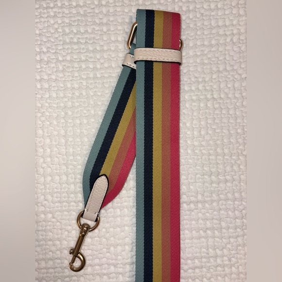 Coach Rainbow Stripe Canvas Webbing Purse Strap Chalk Leather Trim Gold Hardware - Picture 9 of 14